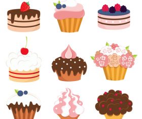 9 Kind cup cakes illustration vector