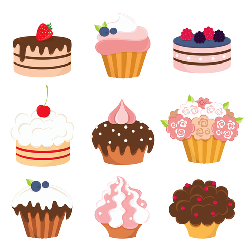 9 Kind cup cakes illustration vector