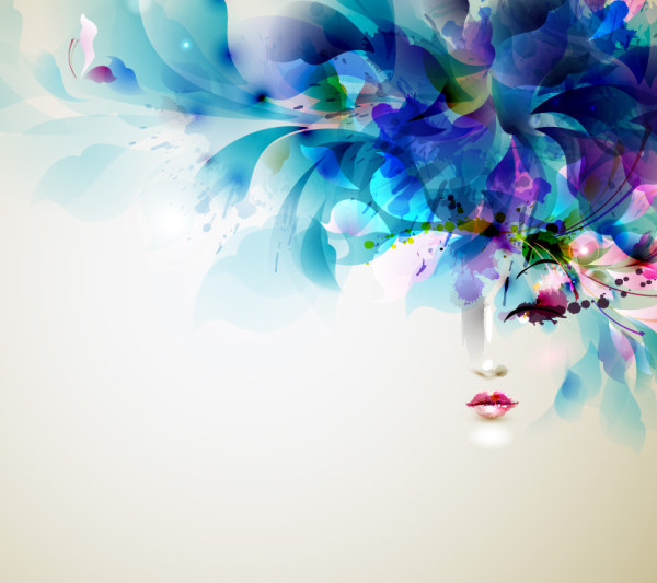 Abstract Floral with Girl vector design