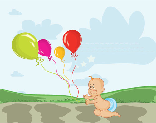 Baby and balloon vector