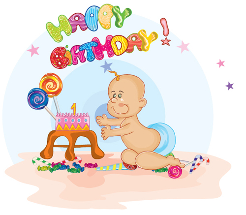 Baby and birthday cake vector graphic