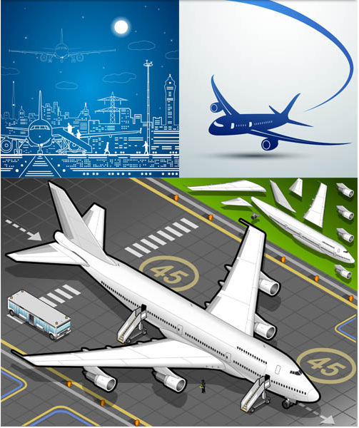 Backgrounds with Airplane 3 vectors graphic