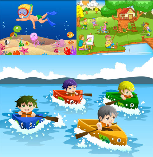 Backgrounds with Children 6 vectors graphics