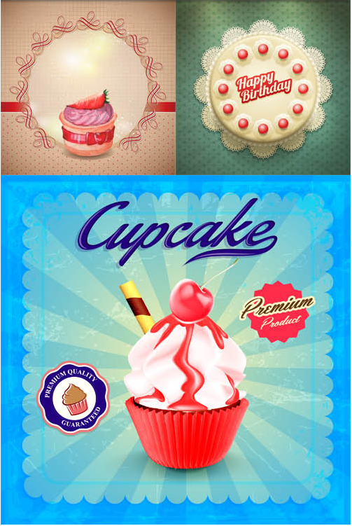 Backgrounds with Cupcakes design vectors