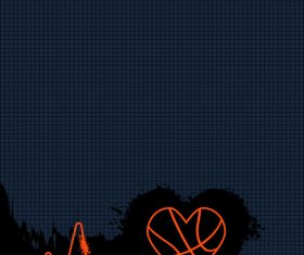 Basketball with heart line and dark background vector