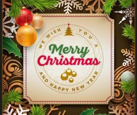 Beautiful christmas card with wood textured background vector