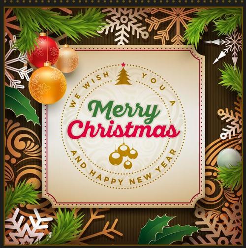 Beautiful christmas card with wood textured background vector