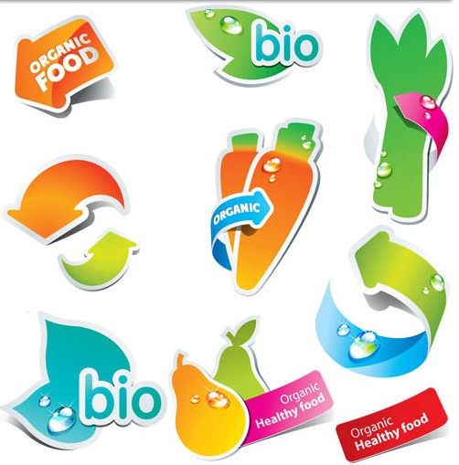 Bio Style Stickers design vectors