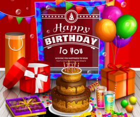Birthday gift on the wooden board vectors material 02