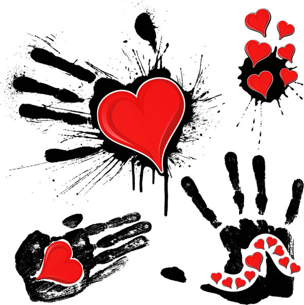 Black Handprints and Red Heart vector