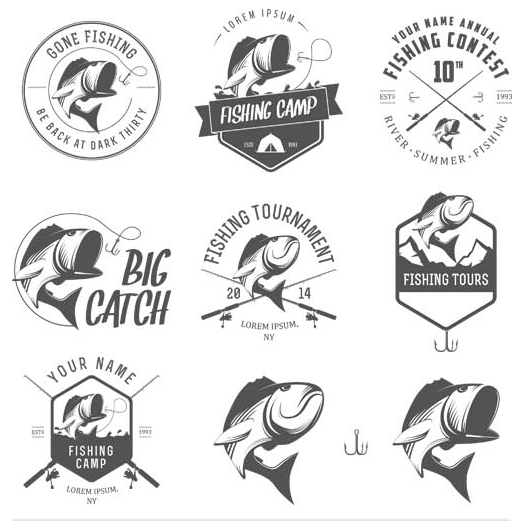 Black Seafood Labels design vectors