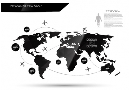 Black and white infographic world map vector design