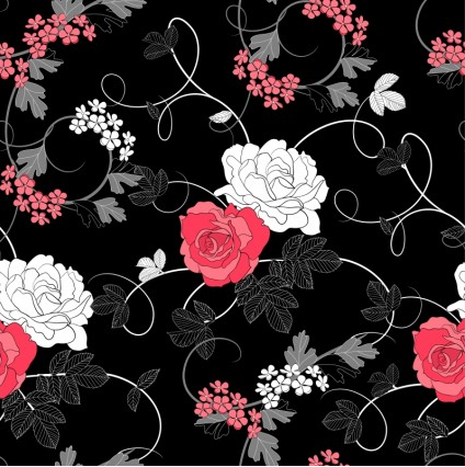 Black background floral pattern vector material free download