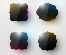 Black glass labels vector set 01