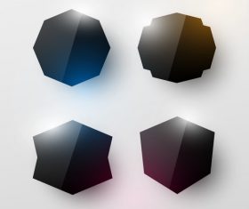 Black glass labels vector set 04