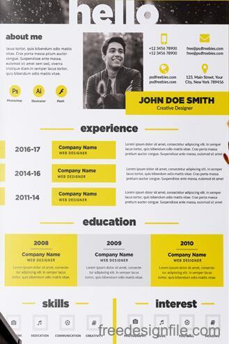 Black with Yellow Resume PSD Template