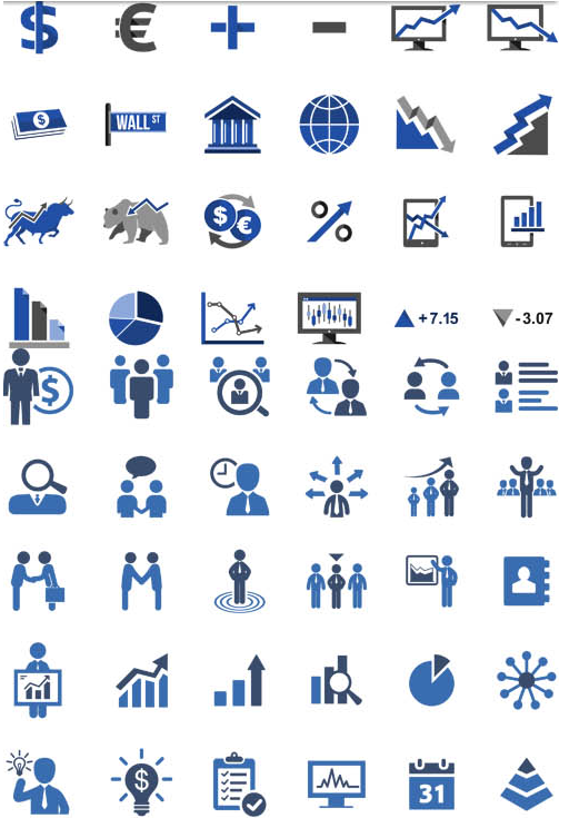 Blue Business Icons Set shiny vector