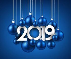 Blue christmas balls with 2019 new year vector
