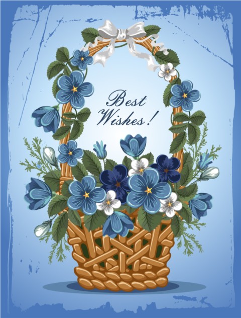 Blue flower greeting cards vector