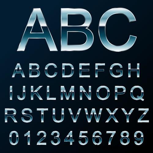 Blue metal alphabet with number vector