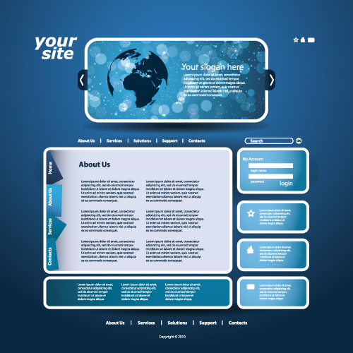 Blue theme website template 2 vector
