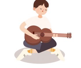 Boy playing guitar hand drawn vector