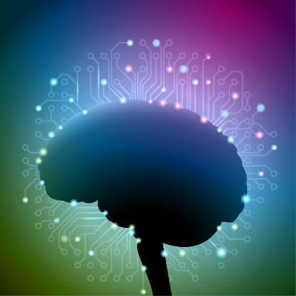 Brain with Technology elements set vector