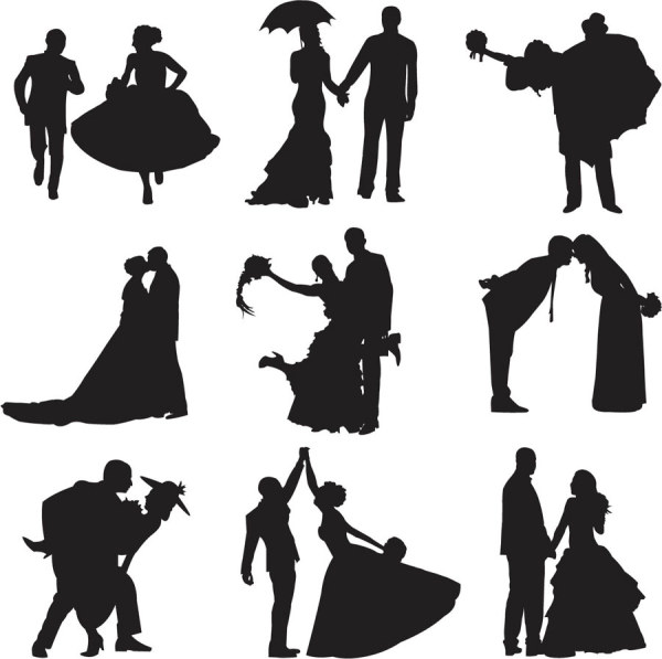 Bride and groom silhouettes 1 set vector