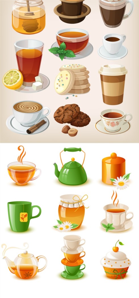 Bright cartoon coffee drinks vector