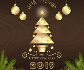 Brown background with christmas and 2019 new year design vector