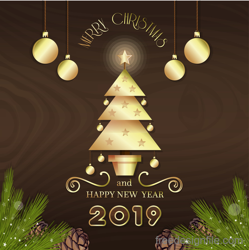 Brown background with christmas and 2019 new year design vector