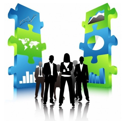 Business People Team with 3D Puzzle Pieces vector