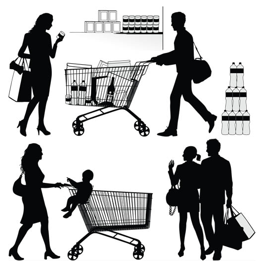 Buyers and Sellers Silhouettes art shiny vector