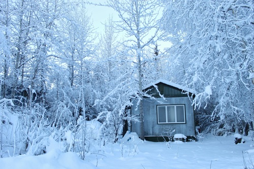 Cabin in the snow Stock Photo 05