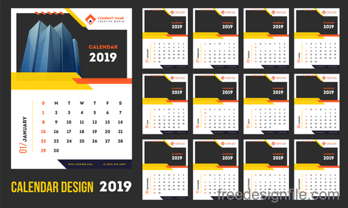 Calendar 2019 design set vector 01
