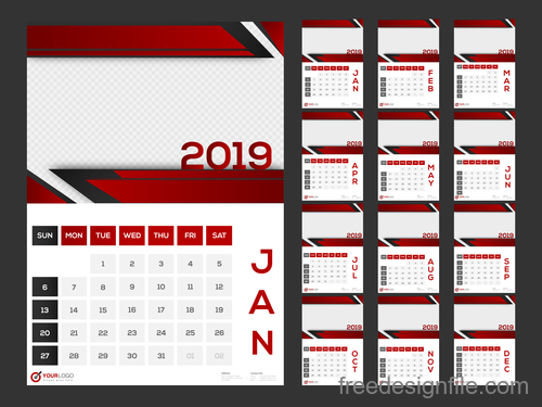 Calendar 2019 design set vector 02