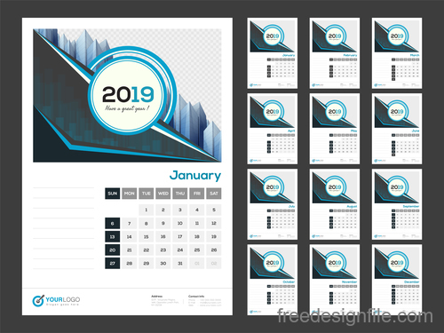 Calendar 2019 design set vector 03