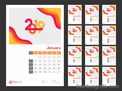 Calendar 2019 design set vector 04