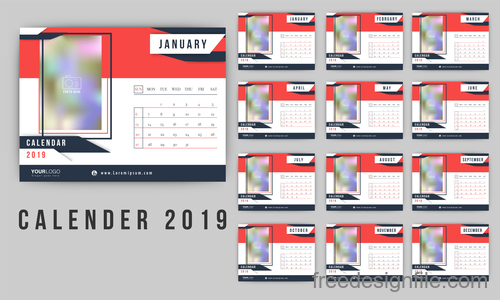 Calendar 2019 design set vector 05