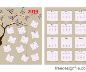 Calendar 2019 with tree vector