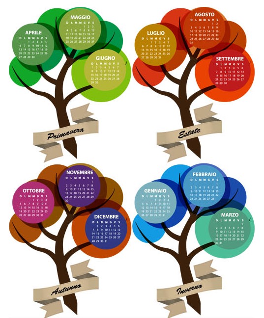 Calendars with Trees art set vector