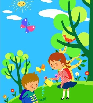 Cartoon Childrens with ecological environment 3 vectors