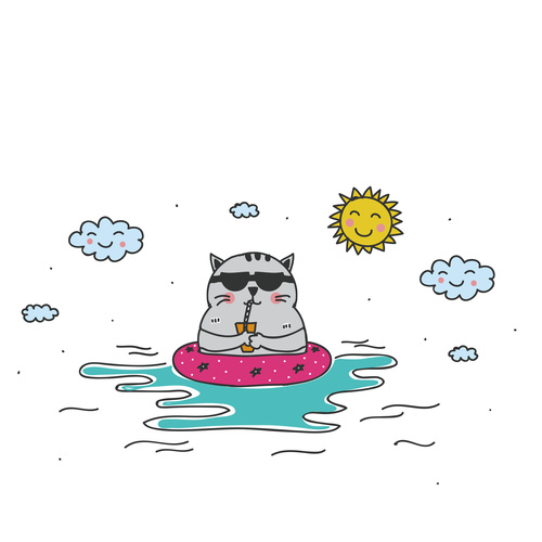 Cartoon animal cat leisure vacation beach vector 01