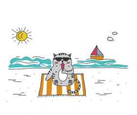 Cartoon animal cat leisure vacation beach vector 02