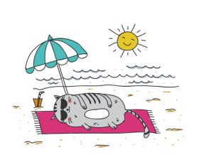 Cartoon animal cat leisure vacation beach vector 03