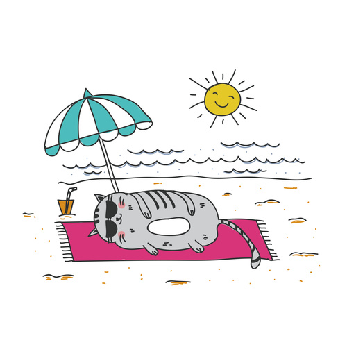 Cartoon animal cat leisure vacation beach vector 03