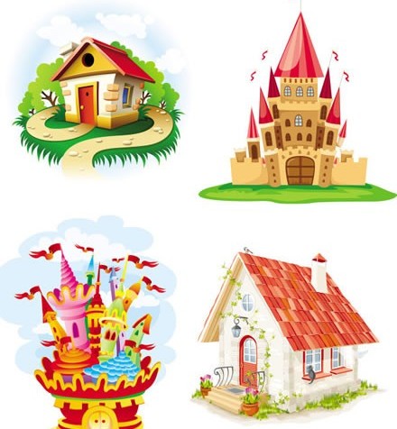 Cartoon castle and house vector