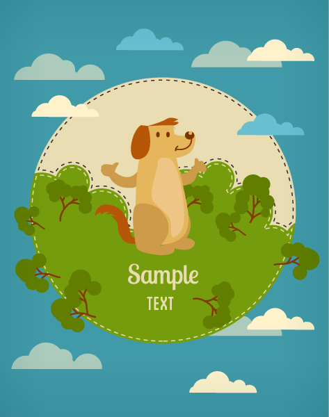 Cartoon clouds and animals background 2 vector