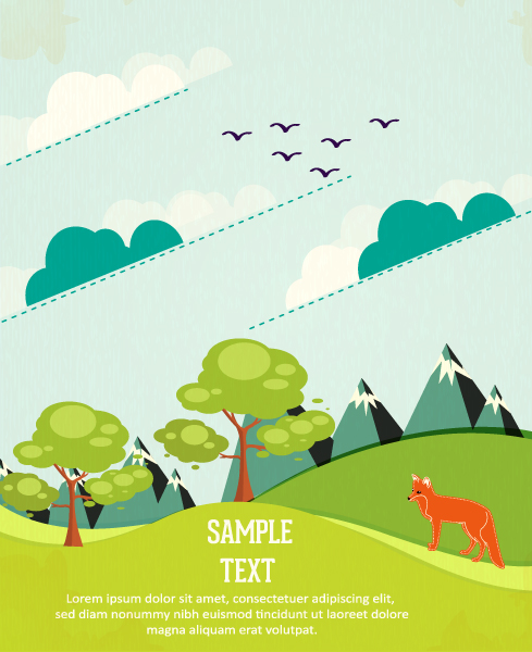 Cartoon clouds and animals background 8 vector