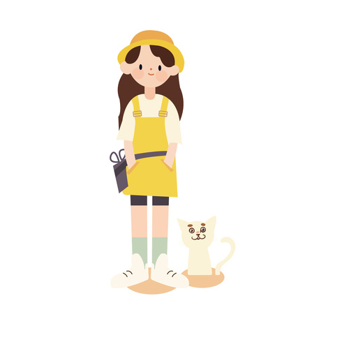 Cartoon cute little girl and cat vector